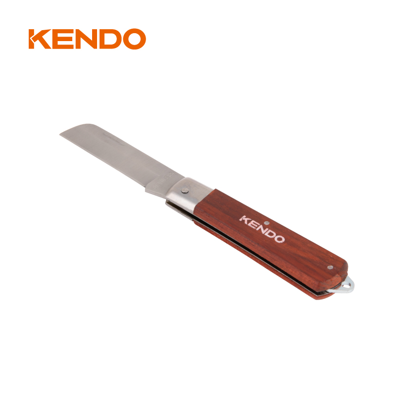 Lưỡi dao thẳng bằng thép không gỉ của thợ điện có tay cầm bằng gỗ